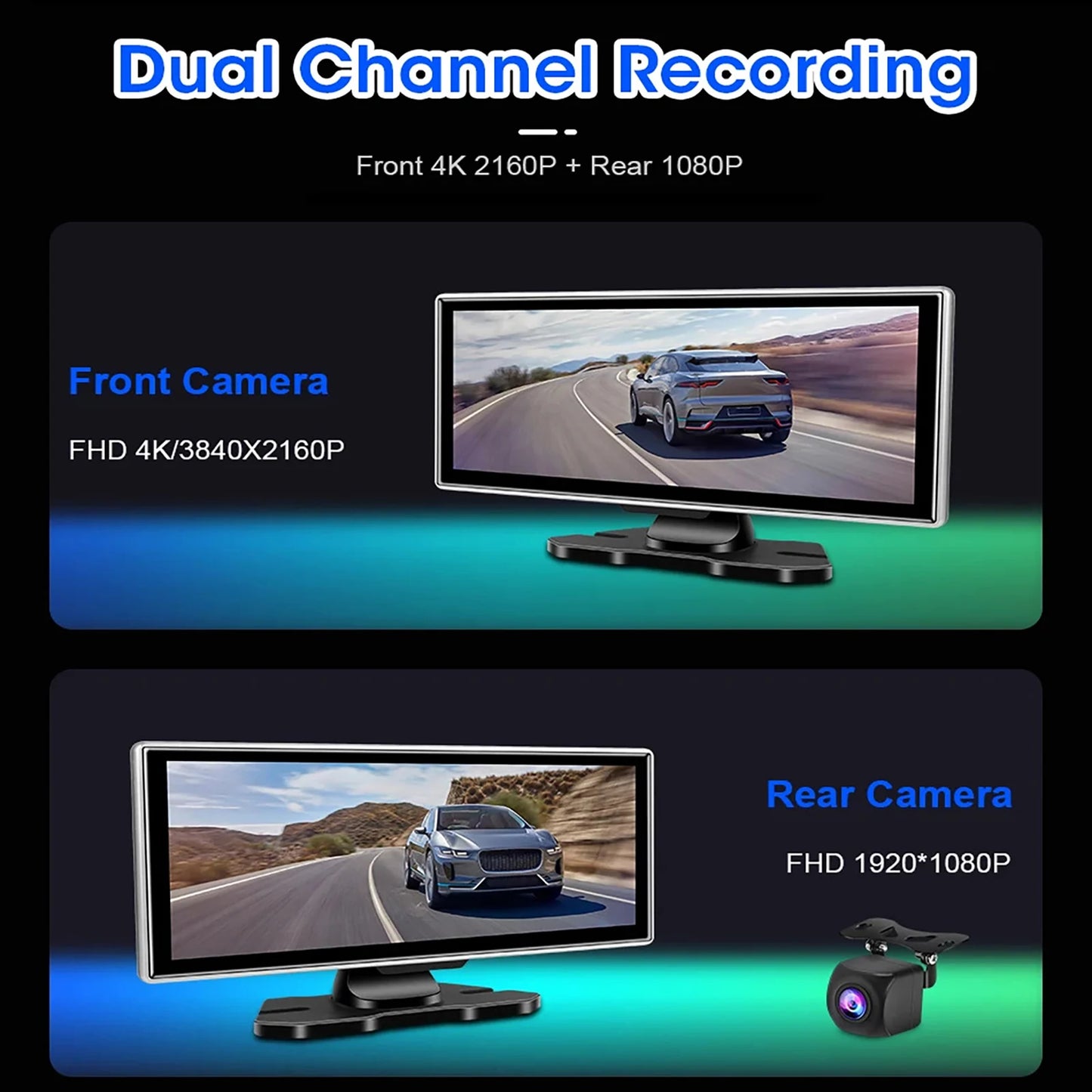 Pionray 10.26 inch Portable 4K Car DVR Wireless Carplay