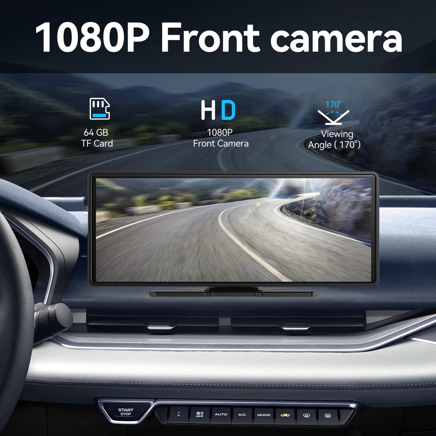 Pionray 10.26 inch Portable 4K Car DVR Wireless Carplay